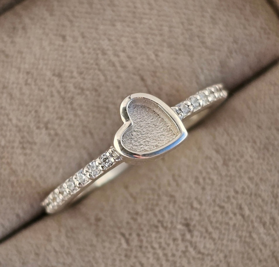 Dainty Crystal heart sterling silver ring