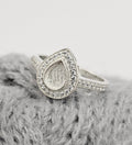 Crystal pear drop sterling silver ring
