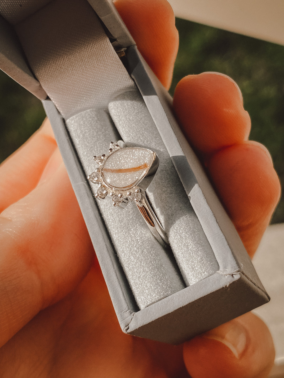 Rain drop crystal sterling silver ring