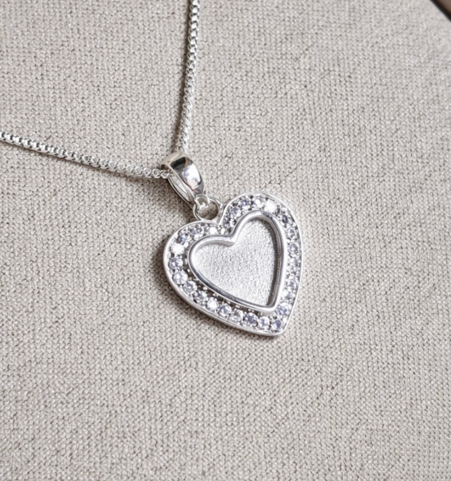 Delicate crystal heart sterling silver necklace