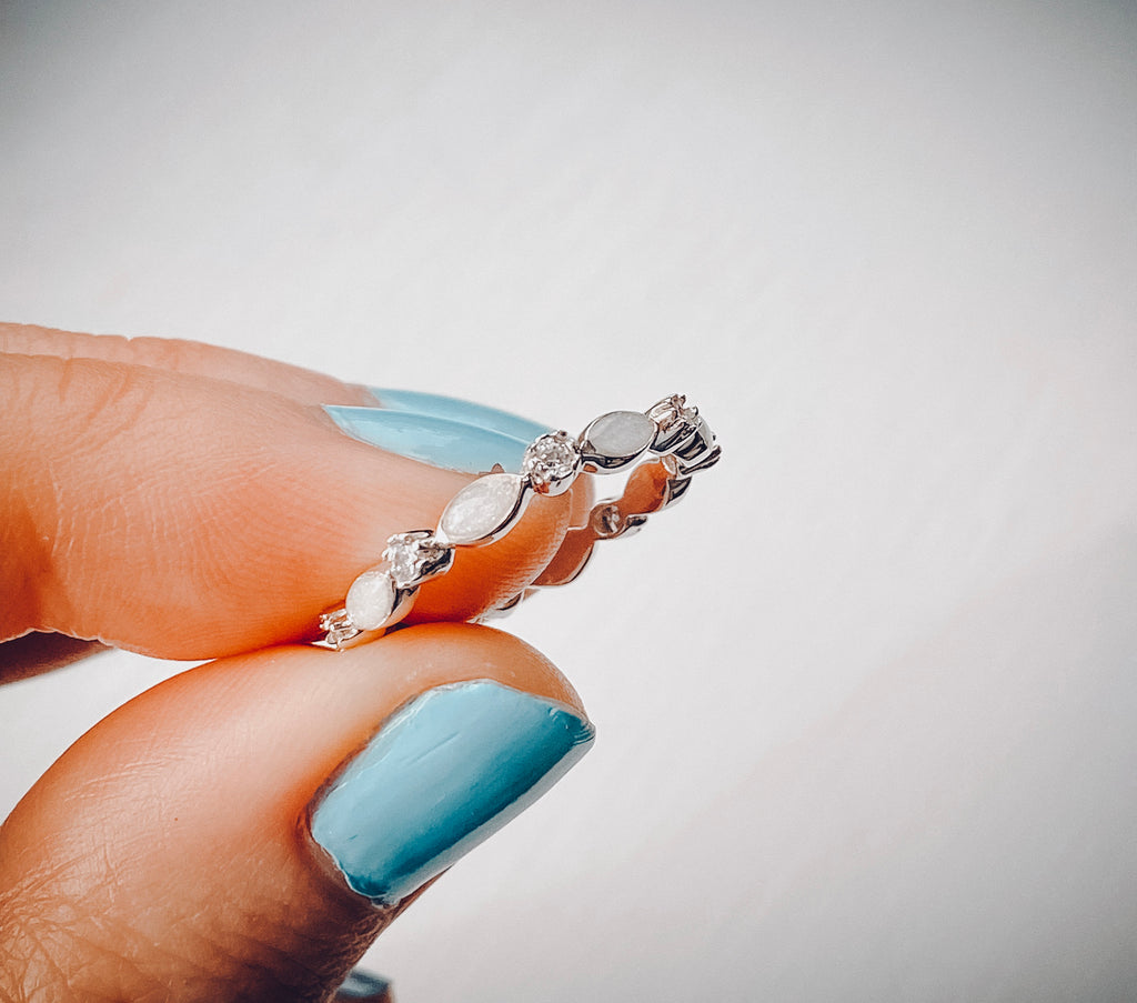 Crystal full marquise sterling silver ring